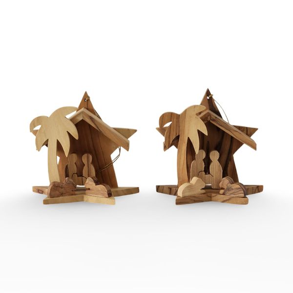 2 Holy Land Olive Wood Nativity - Handmade Bethlehem Tree Decoration
