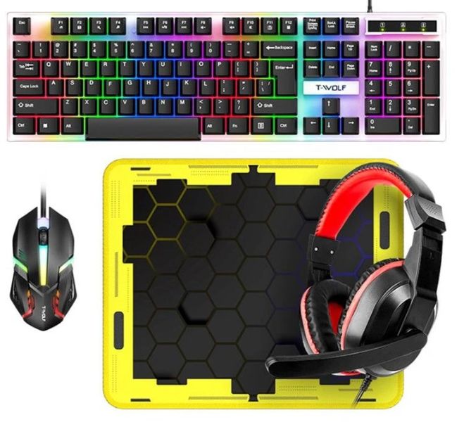 4-in-1 Gaming Kit - RGB Keyboard, Mouse, Headset &amp; Pad-T-WOLF TF-240