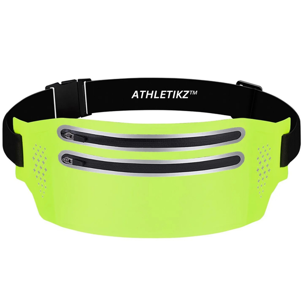 Athletikz Running Waist Pack/Belt - Waterproof Dual Zip Lycra Pouch -Yellow