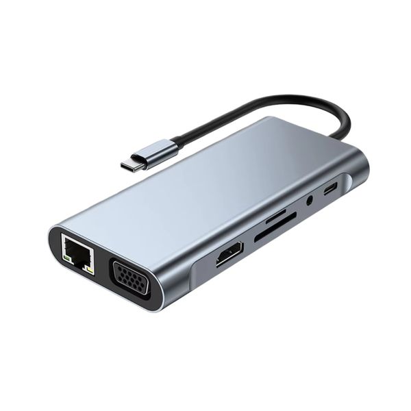 11-Port USB-C Hub with 4K HDMI, VGA, PD, Ethernet, SD/TF for Laptop