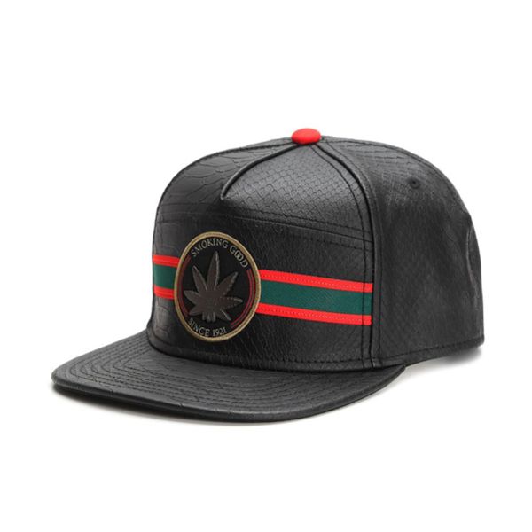 Leather Metal Logo Hip-Hop Flat Brim Cap Sports Running Sun Protection Hat