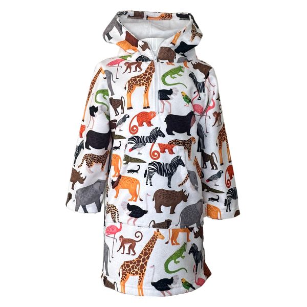 Kids Hooded Beach Towel, Front Zip, Long Sleeves Animals