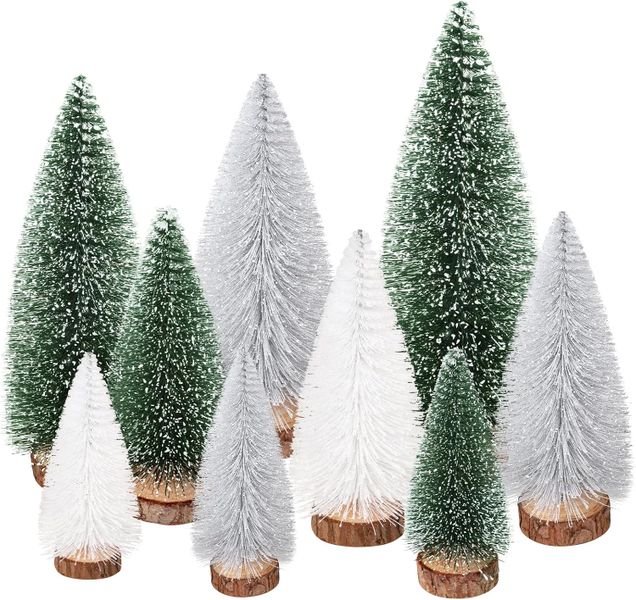 St Charles Mini Bottle Brush Christmas Tree (Green,Silver&amp;White)- 9pc