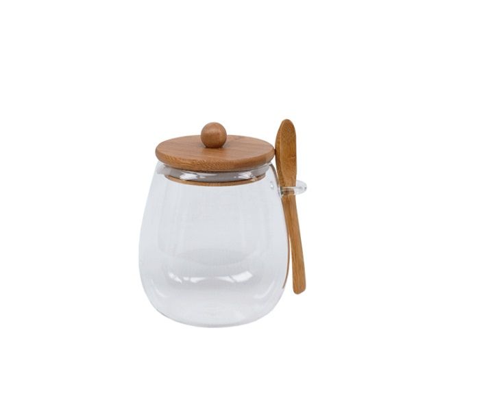 Transparent Honey Jar Wooden Lid &amp; Spoon