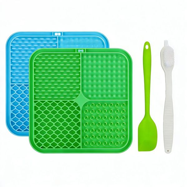 Pet Licking Mat Set with Spatula &amp; Brush (2 Pack)