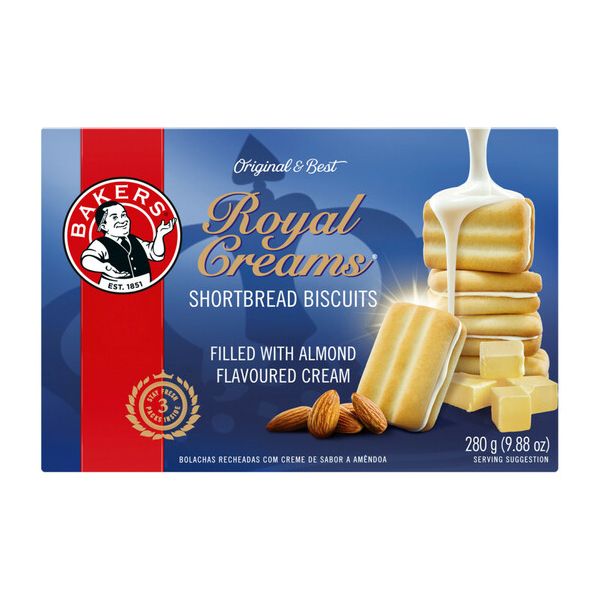 Bakers Royal Creams Shortbread Biscuits 12 x 280g - Almond Cream Filled