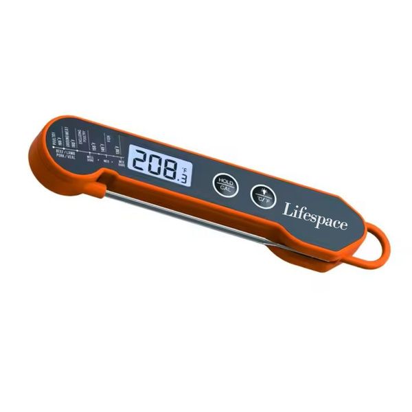 Lifespace Instant Read Waterproof Folding Meat Thermometer - Orange &amp; Black