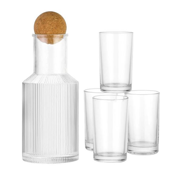 Set of 5 Hand Crafted Fluted Water Carafe And Glass Set