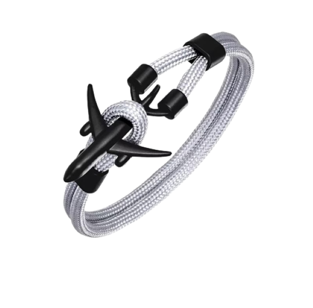 Men /Women Nylon Rope Metal Aeroplane Bracelet Grey/Black