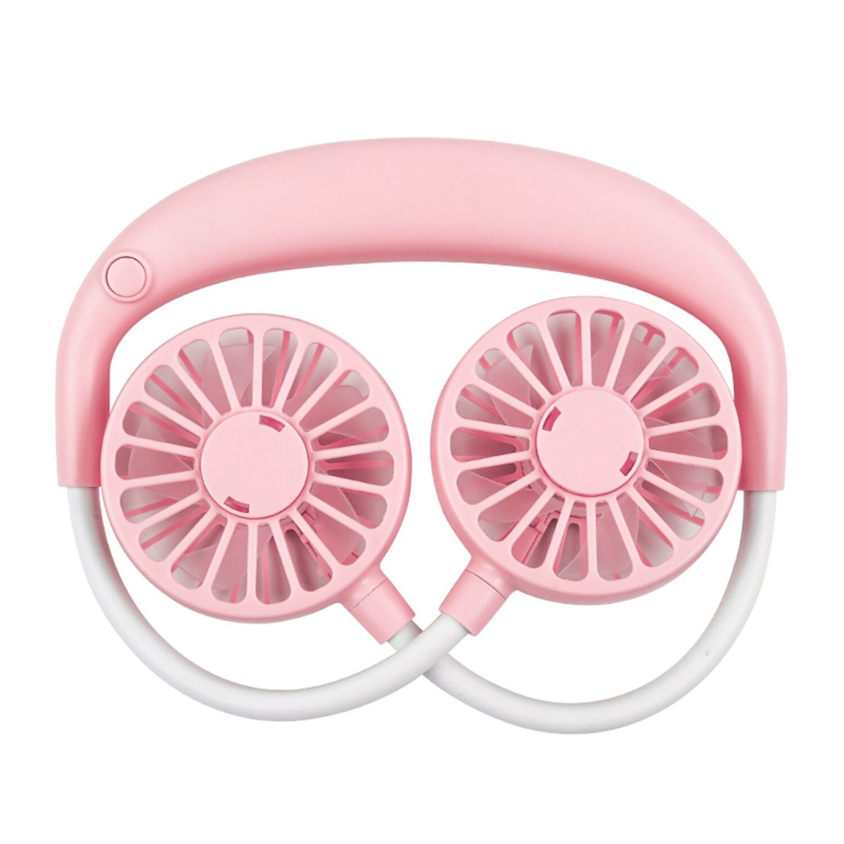 Neckband Fan USB Rechargeable Battery Operated Dual Wind Head Pink