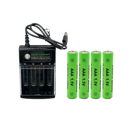 4 Pack (1.5V AAA) Rechargeable Batteries with Dedicated USB Charger Image
