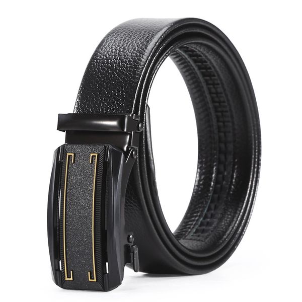 Stylish Men Belt Automatic Buckle Business Casual Adjustable Length - Black