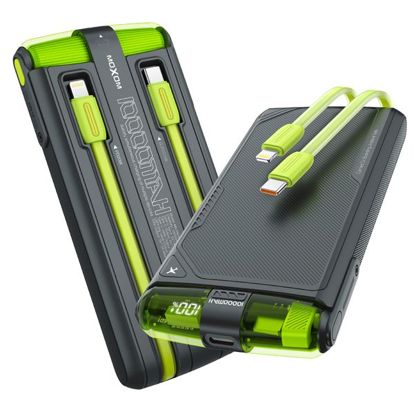 Fast Charging Power Bank 10,000mAh attached with iOS and Type C cable