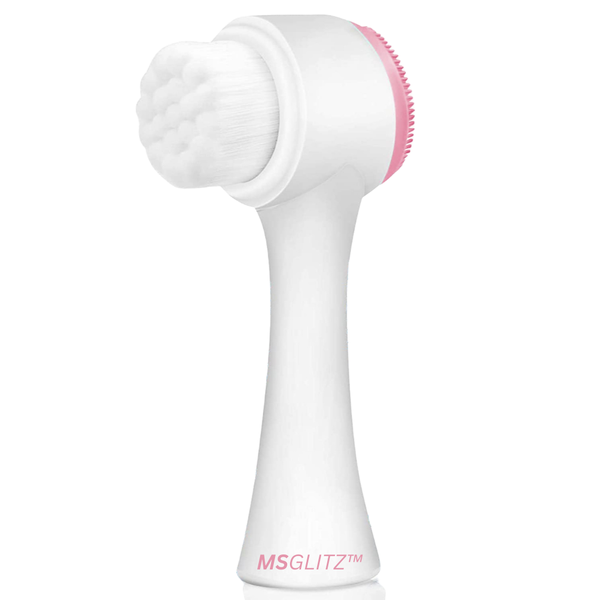 MsGlitz Facial Cleansing Brush -Dual-Sided Silicone Facial Exfoliator- Pink
