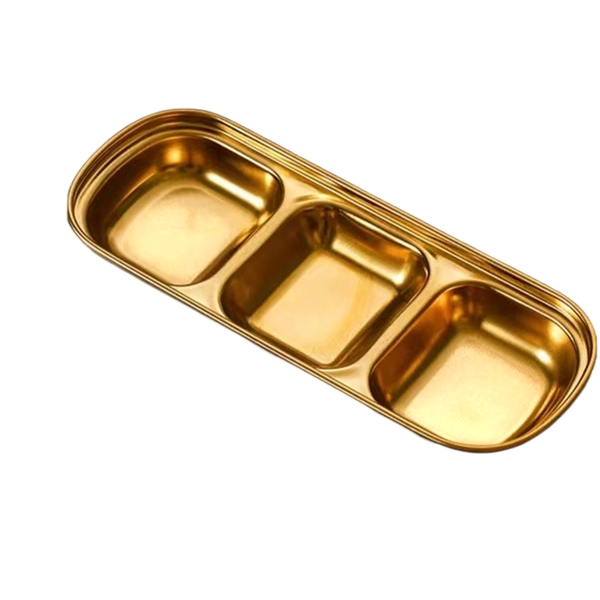 3 Section Appetiser Serving Tray - Gold