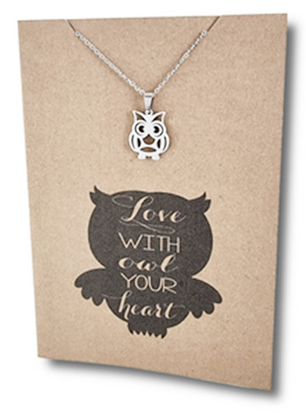 Stainless Steel Necklace On Message Card-Owl