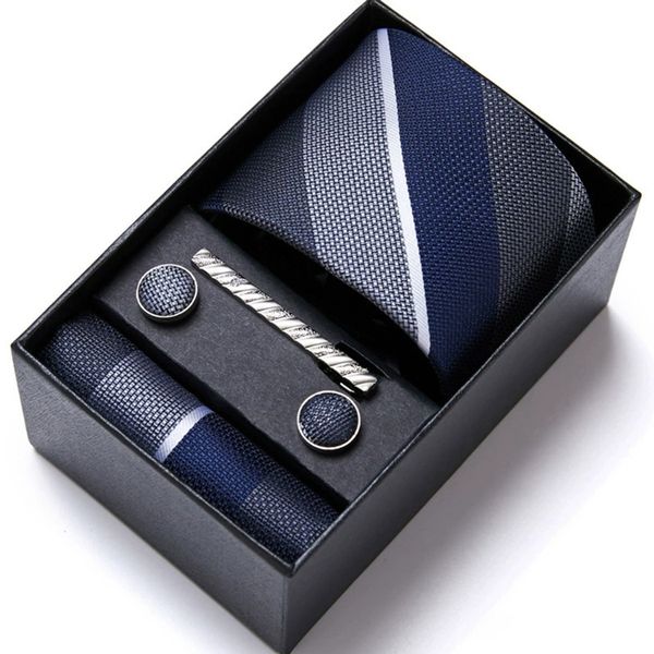 Hi-Tie Men Ties Sets Silk Stripe Paisley Necktie Pocket Square Cufflinks
