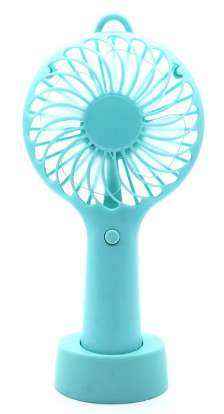 Mini Hand Held Rechargeable Fan with Base - Light Blue