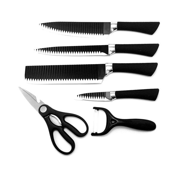 6 Piece Kitchen Knife, Scissors and Peeler Set- Black