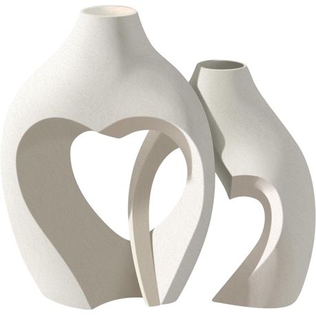 Ceramic White Heart Vases set of 2 Nordic Modern Boho Style Decorative Vase Image