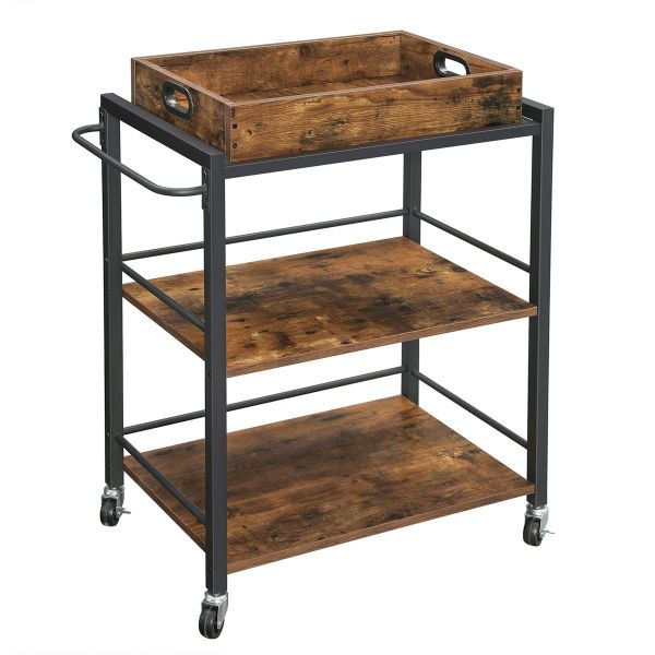 3 Tier Trolley Storage Cart Organizer Tray on Wheels - Brown