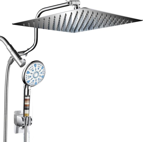 8 Inch All-Metal 3-Way Rain Shower Combo With Filter &amp; Handheld Spray