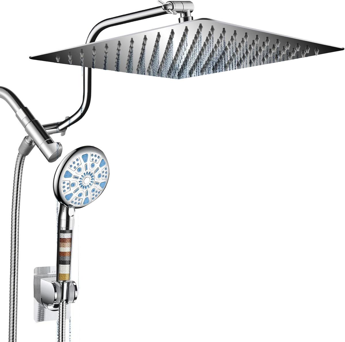 8 Inch All-Metal 3-Way Rain Shower Combo With Filter & Handheld Spray