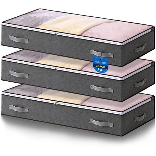 Redisson 3-Pack Storage Bags for Clothes, Blankets, Bedding Sets 90L