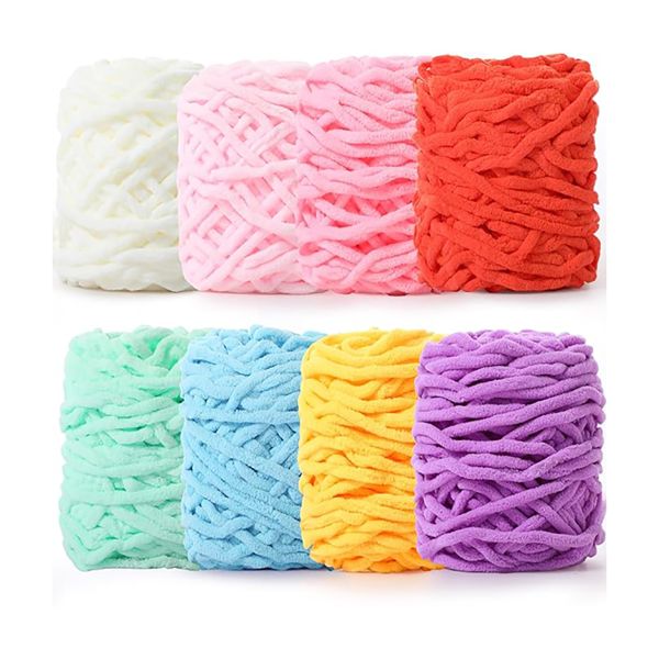 8 Pack Chunky Chenille Yarn for Crocheting Soft Thick Fluffy Yarn for DIY