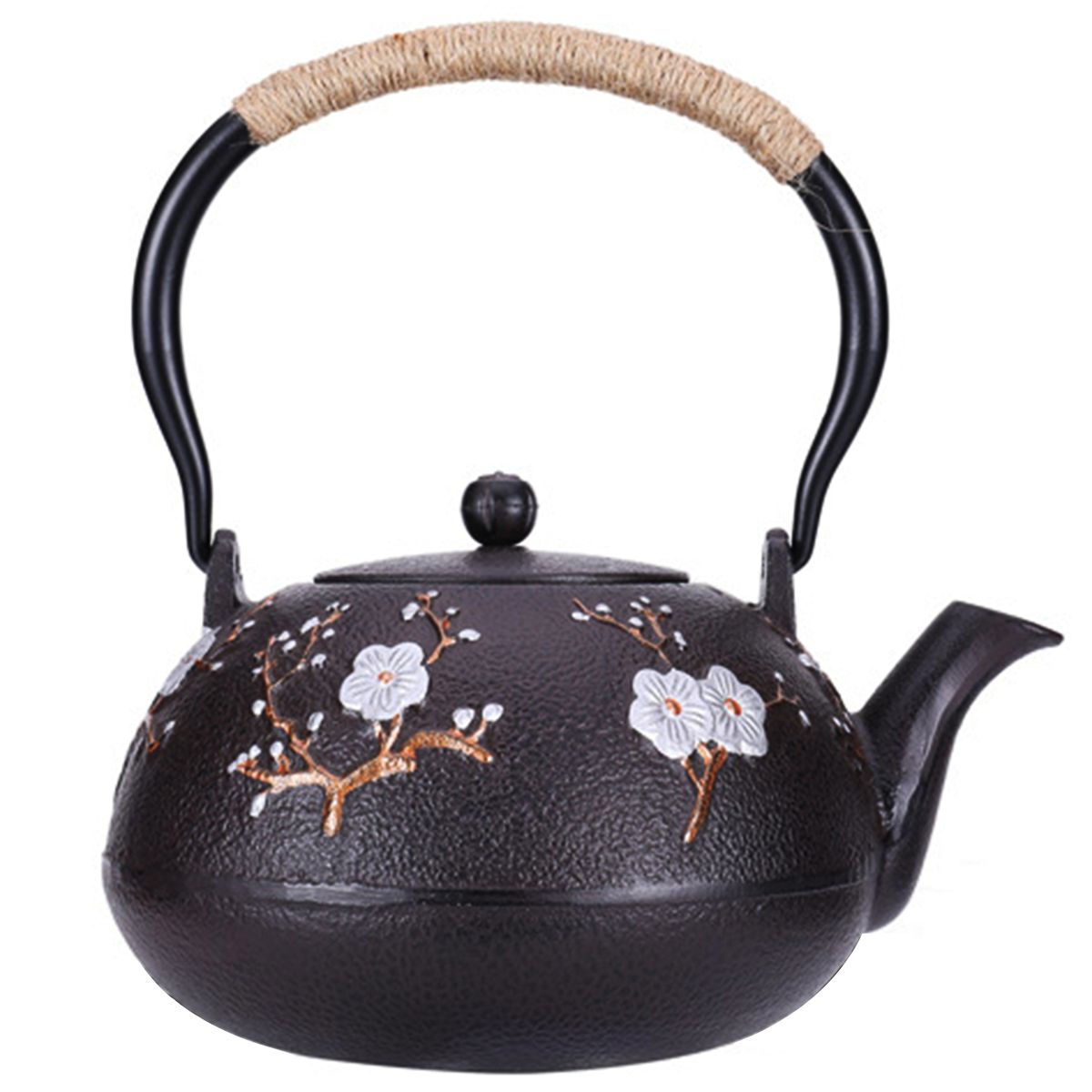 Cast iron vintage teapot with twine handle and tea strainer,brewing tea1.2L
