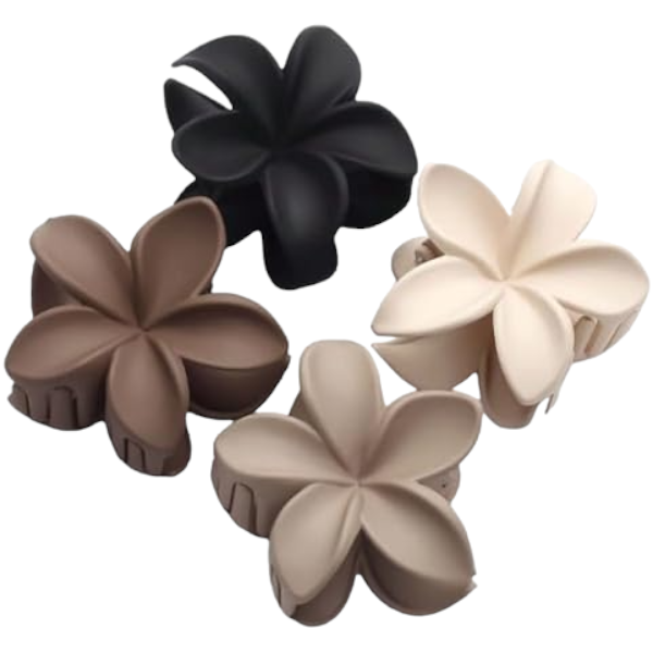 4Pcs Flower Style Matte Hair Claw Clip - Sand, Caramel, Mocha, Black