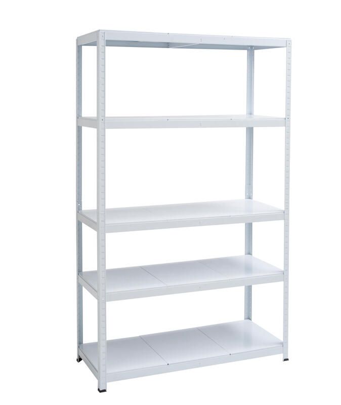 Spaceo Metal Shelving 5 Tiers - White (w120xd50x196cm)