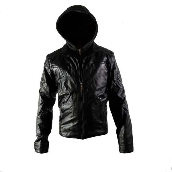 CROSSHATCH - Men's Faux Leather Hoodie Jacket with Quilted Lining