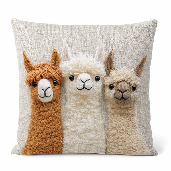 Vintage Alpaca Friends Single-Sided Printed Cushion Cover