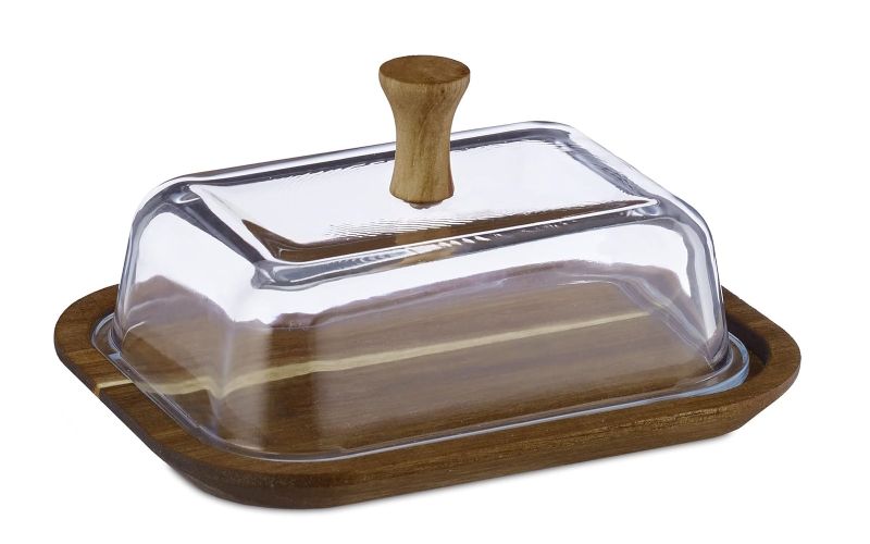 Verge Butter/Cheese Dish With Bamboo Base &amp; Lid