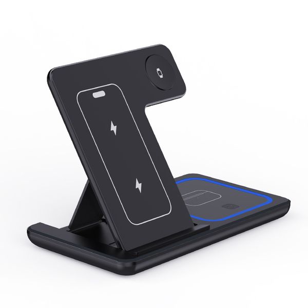 15W LED Fast Wireless Charger, Stand 3-in-1 Foldable Charging Station
