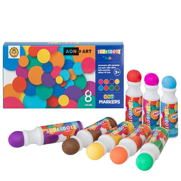 Aon-Art SUPERDOTS Set - 8pc Colour Dot Markers 60ml Washable Paint Markers