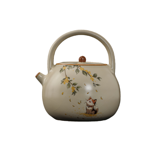 Ru Kiln Ceramic Tea Kettle with Handle, Office &amp; Home Tea Pot Gift Set