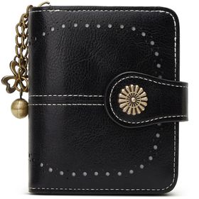 ＊Tt.glad/Zipper Compact Wallet＊ Small Leather Bifold Compact Wallet with Zipper and Metal Buckle