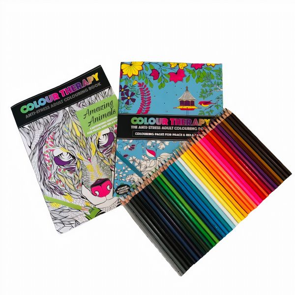 ColourTherapy 64 Page Books (Set of 2) Plus 36 Pencils (Gift Set)