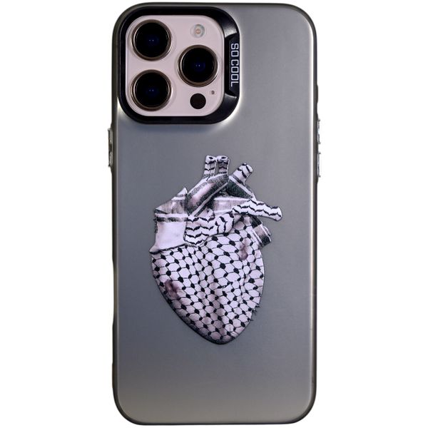 Phone Case with Keffiyeh Heart - Compatible with iPhone 16 Pro max - Chrome