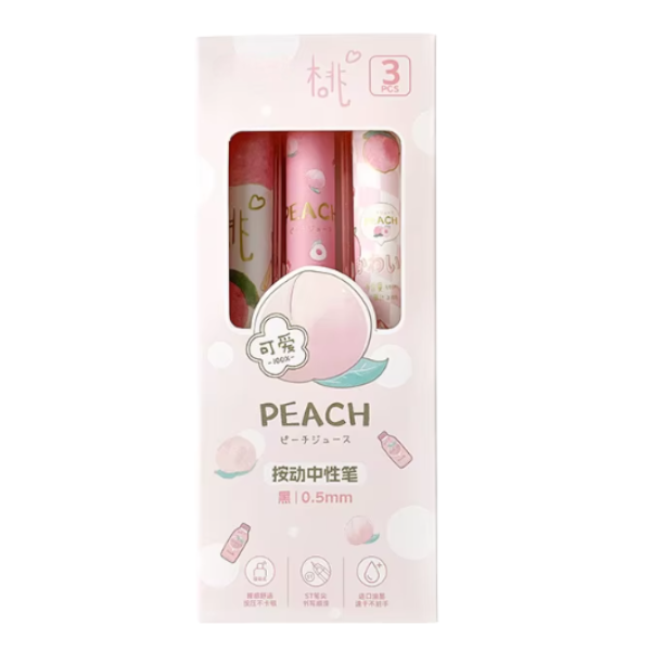 3Pcs Peach-Themed Ballpoint Pens Set - Pink