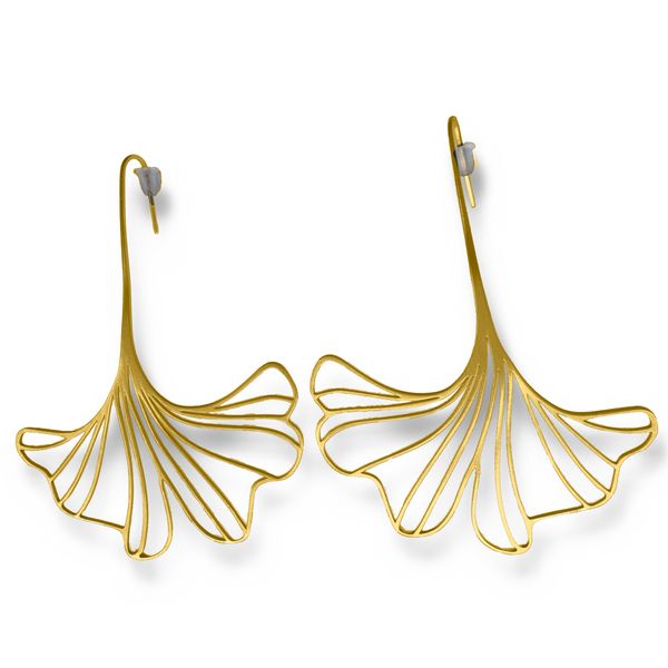 Ginkgo Biloba Earrings Openwork Design, Brass with Anti-Tarnish Coating