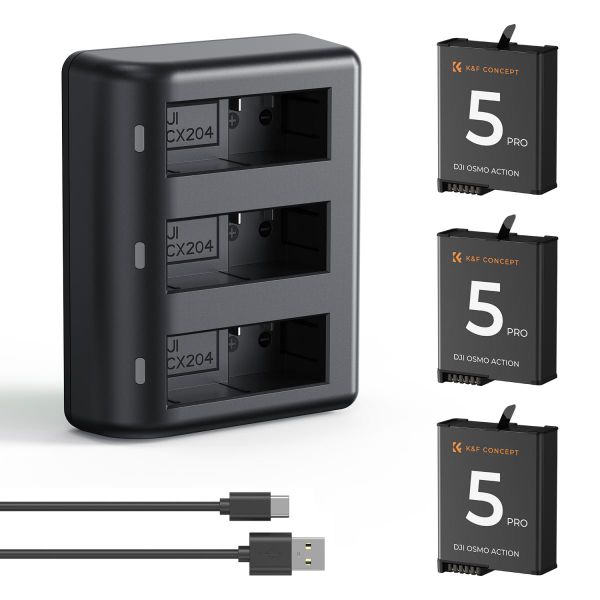 K&amp;F Concept 3x Batteries &amp; Charger compatible with DJI Osmo Action 5/4/3