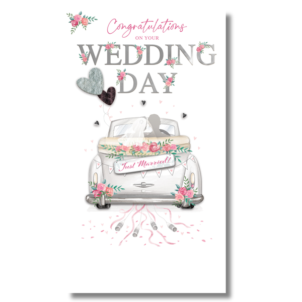 Wedding card - "Just Married" car