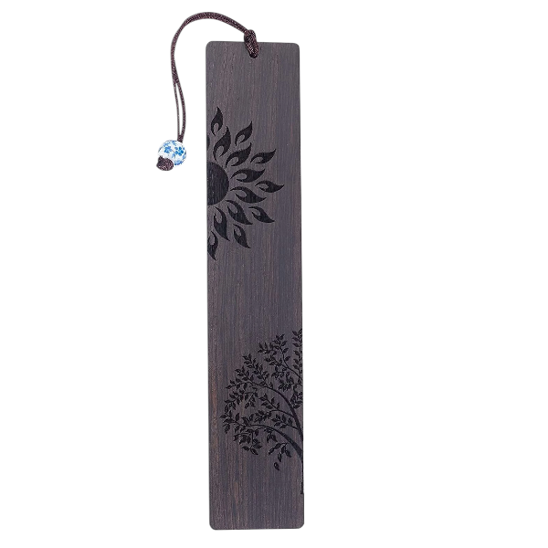 Sun and Tree Design Ebony Wooden Bookmark - Black