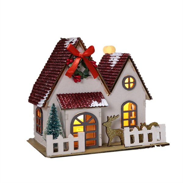 Christmas Decoration Wooden House Pendant Desktop Ornaments B