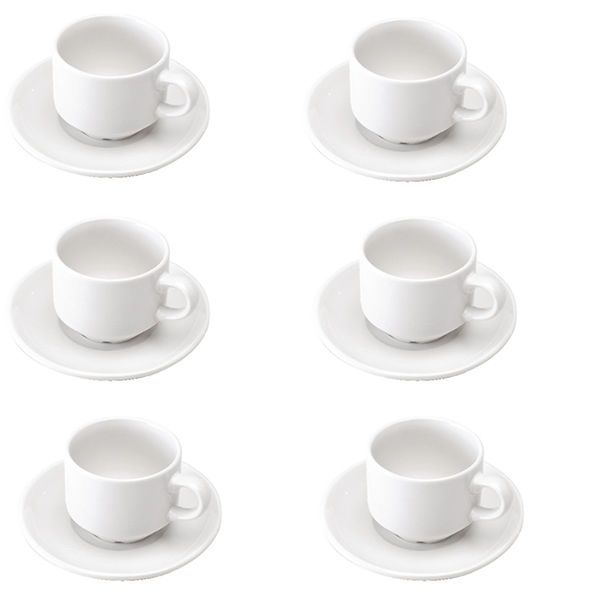 Mega Expresso Cup &amp; Saucer 12 Piece Set Cappuccino Porcelain
