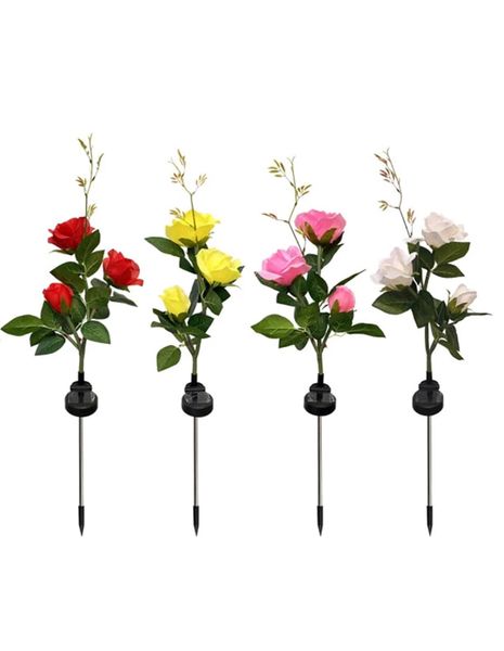 4 Pack 3 Head Rose Design Solar Light Garden Patio Outdoor Decorative