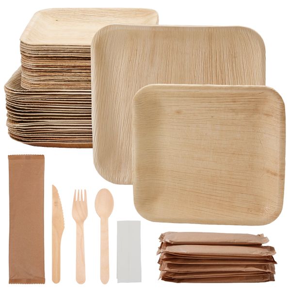 Chenshia 75Pc Eco-Friendly Palm Leaf Partyware Disposable Plates Cutlery